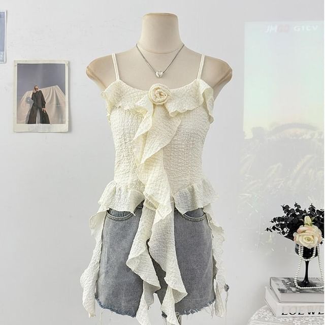 Ruffle Floral Accent Camisole Top