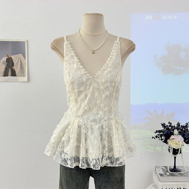 V-Neck Lace Flowy Camisole Top