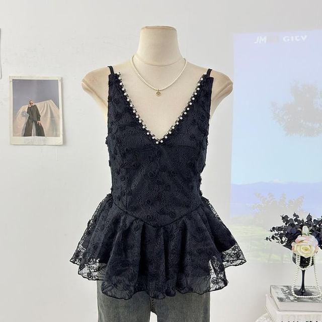 V-Neck Lace Flowy Camisole Top