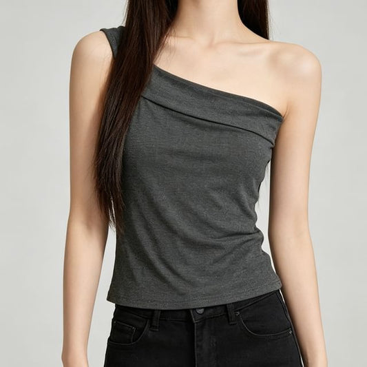Sleeveless One Shoulder Asymmetrical Top