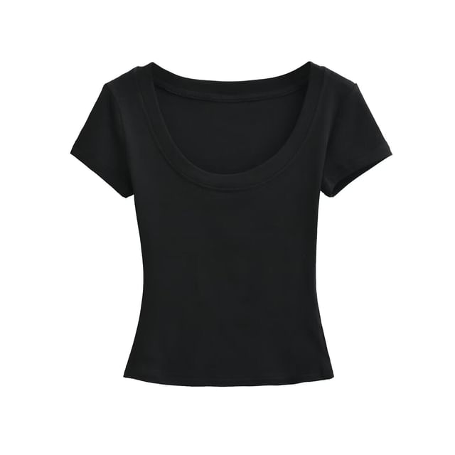 Short-Sleeve Scoop Neck Plain Crop T-Shirt