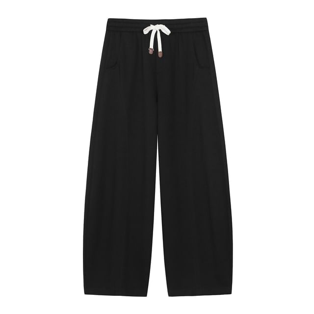 Plus Size Short-Sleeve V-Neck Plain Chain Detail T-Shirt / Elastic Waist Plain Barrel Leg Sweatpants