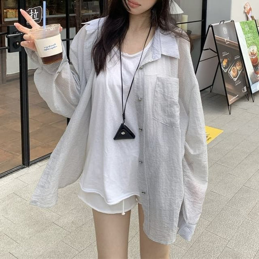 Sheer Button-Up Long Sleeve Shirt