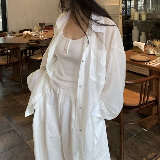Sheer Button-Up Long Sleeve Shirt
