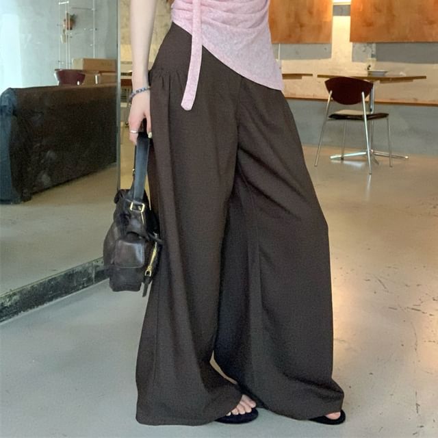 Sleeveless V-Neck Ruched Top & Wide Leg Pants