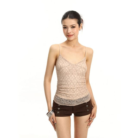Ruched Lace Slim Fit V-Neck Cami