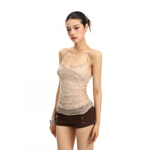 Ruched Lace Slim Fit V-Neck Cami