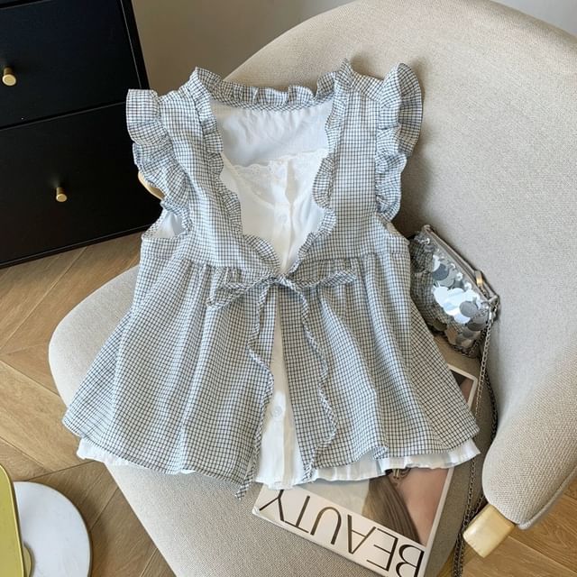 Ruffle Mock Two-Piece Sleeveless Blouse