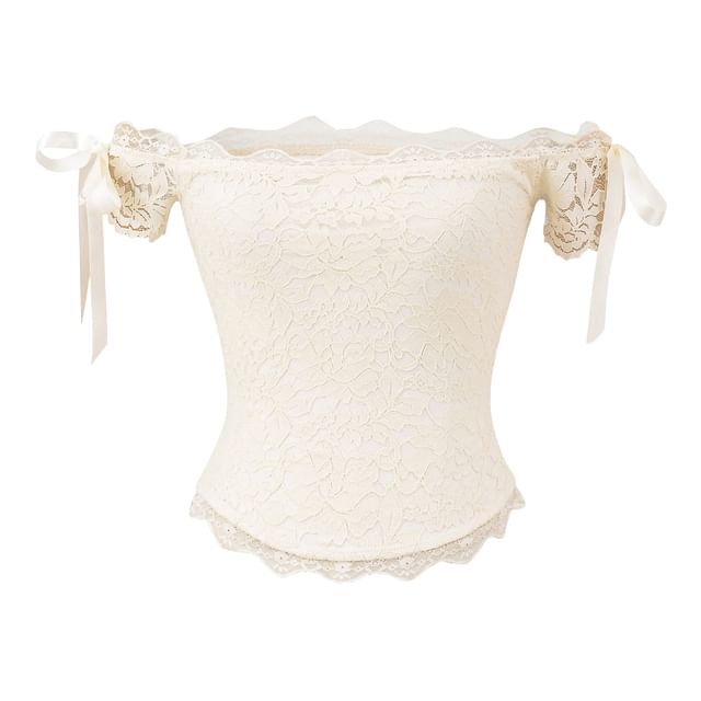 Bow Lace Off-Shoulder Sleeveless Top
