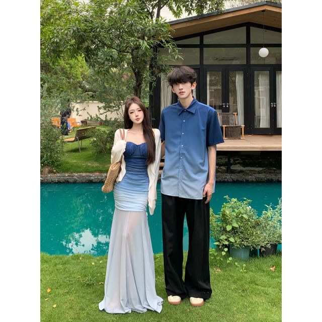 Couple Ombre Button-Up & Mermaid Dress & Cardigan Set