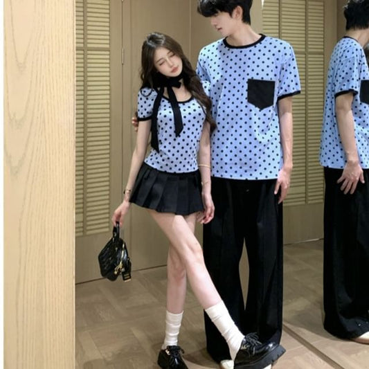 Couple Dotted Crew Neck T-Shirt & Sash Set