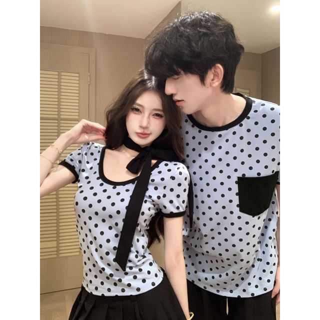 Couple Dotted Crew Neck T-Shirt & Sash Set