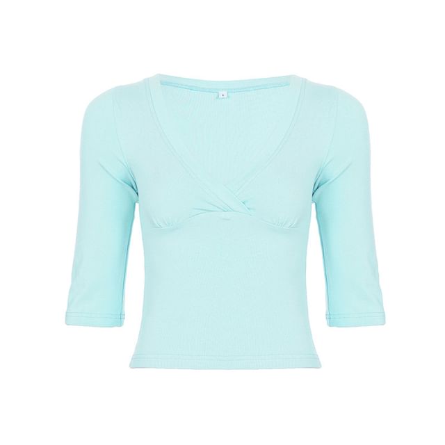 Slim-Fit V-Neck Elbow Sleeve Crop Tee