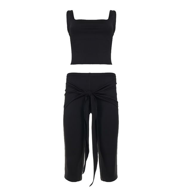 Square Neck Slim Tank & Low Waist Knotted Capri Pants Set