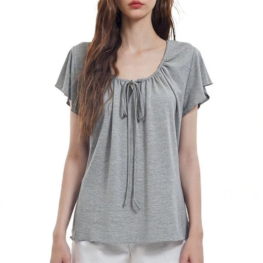 Scoop Neck Tie Front Short-Sleeve Top