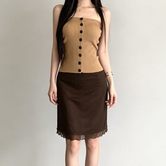 Ribbed Knit Tube Top and Mesh Mini Skirt Set