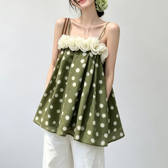 Polka Dot Ruffle Flowy Camisole