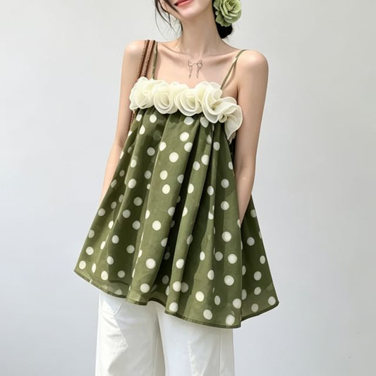 Polka Dot Ruffle Flowy Camisole