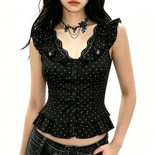 V-Neck Dotted Crop Top