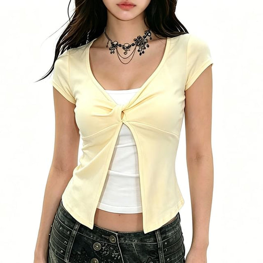 Mock Two-Piece Layered Crop Top