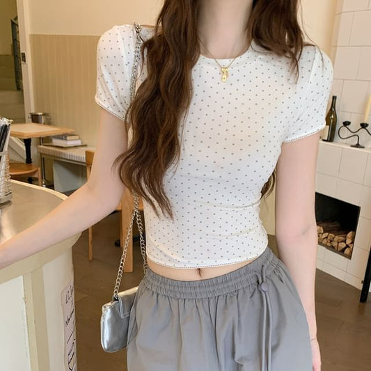 Micro Dot Crew Neck Crop Tee