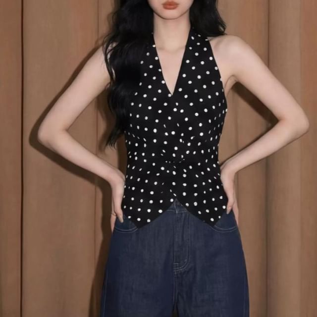 Ruched V-Neck Halter Top
