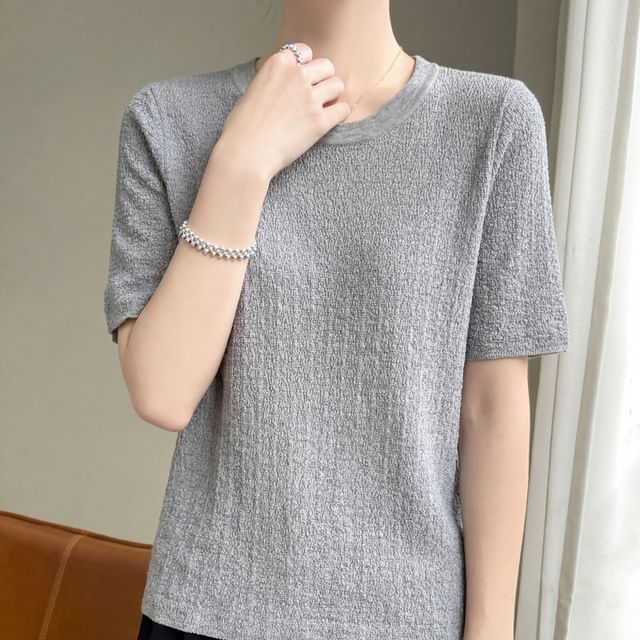 Round Neck Plain Knit Short Sleeve Top