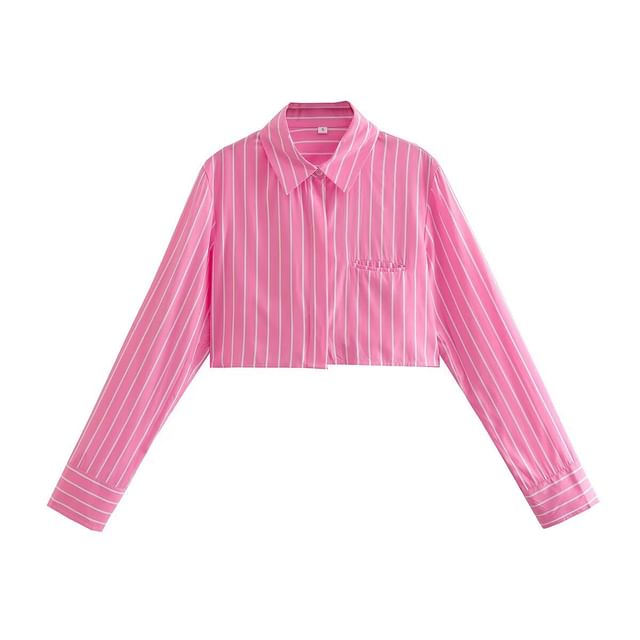Pinstripe Long-Sleeve Crop Shirt