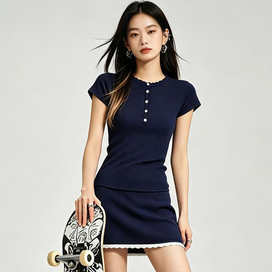 Henley Crop Top & Mini Skort Set