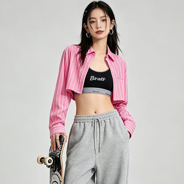 Pinstripe Long-Sleeve Crop Shirt