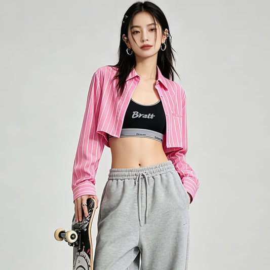 Pinstripe Long-Sleeve Crop Shirt