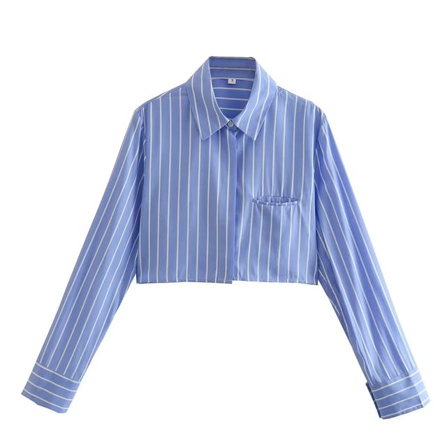 Pinstripe Long-Sleeve Crop Shirt