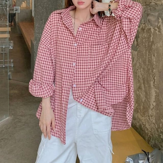Plaid Button-Up Long Sleeve Shirt