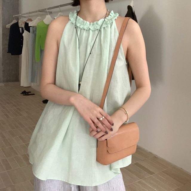 Halter Neck Frill Trim Blouse