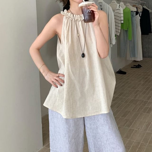 Halter Neck Frill Trim Blouse