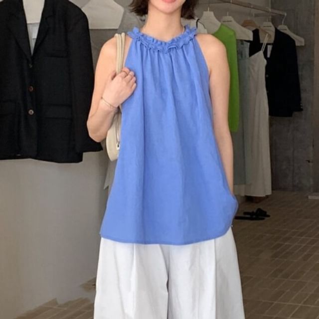 Halter Neck Frill Trim Blouse