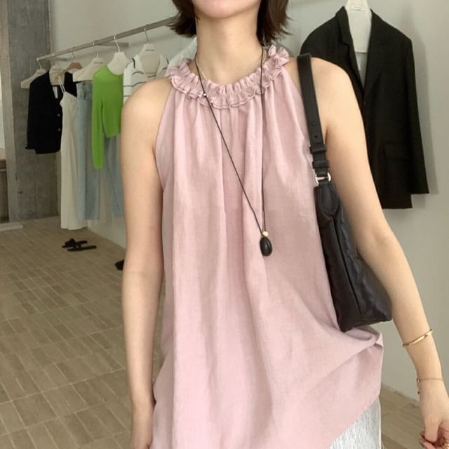 Halter Neck Frill Trim Blouse