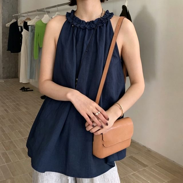 Halter Neck Frill Trim Blouse