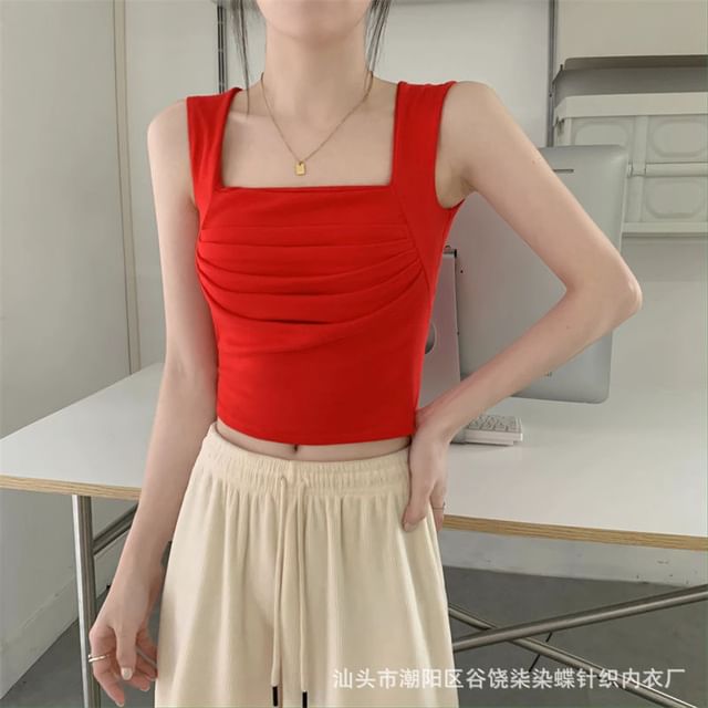 Square Neck Ruched Crop Top