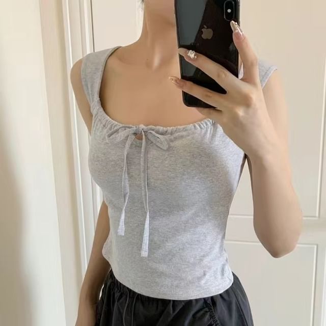 Square Neck Tie Front Crop Top