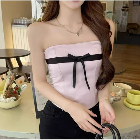 Strapless Ribbon Detail Tube Top