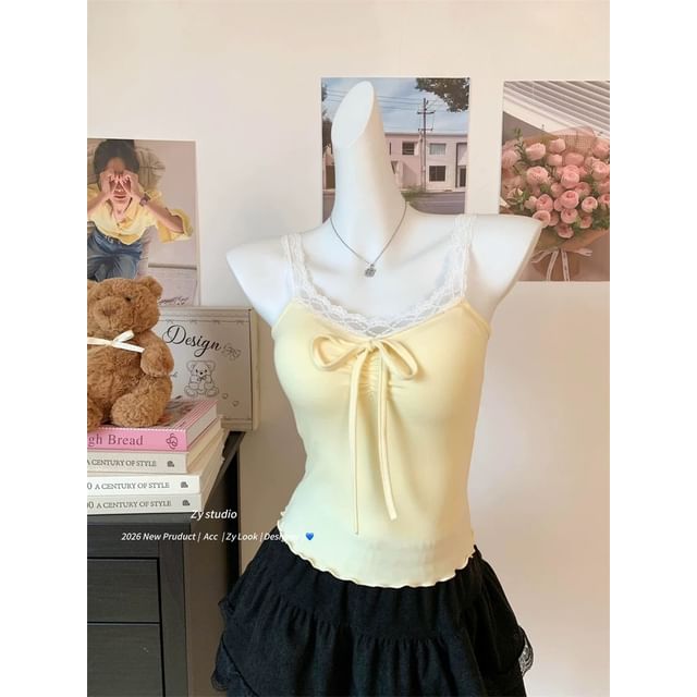 V-Neck Lace Camisole with Ruffle Trim