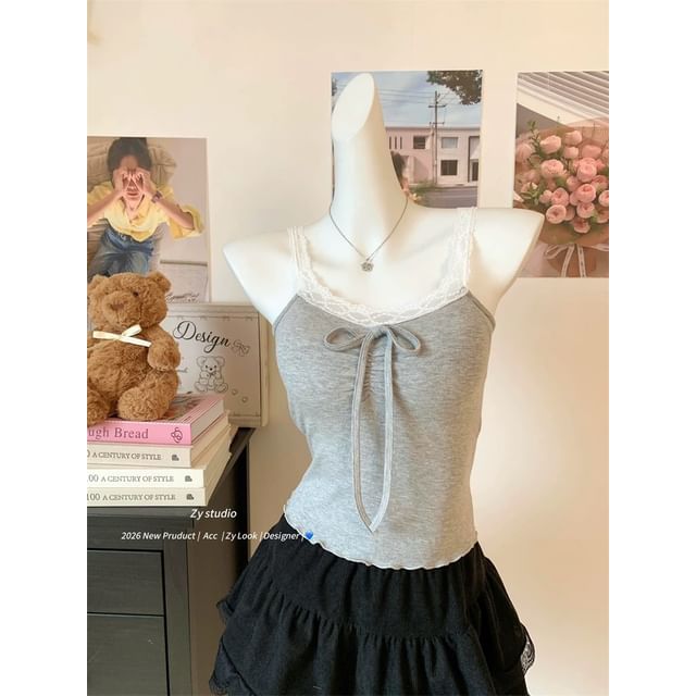 V-Neck Lace Camisole with Ruffle Trim