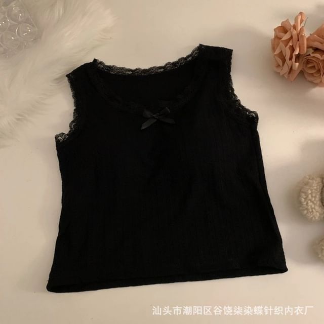 Scoop Neck Textured Lace Trim Top