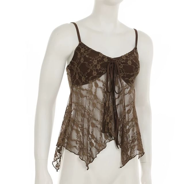 Scoop Neck Lace Panel Camisole Top