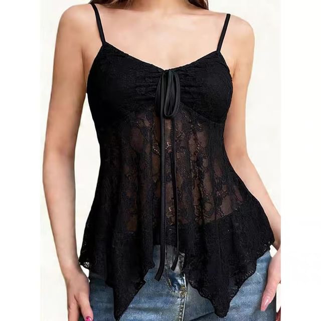 Scoop Neck Lace Panel Camisole Top