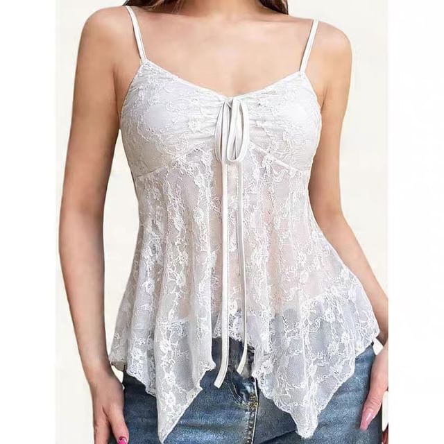 Scoop Neck Lace Panel Camisole Top