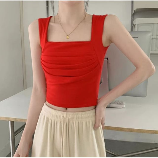 Square Neck Ruched Crop Top