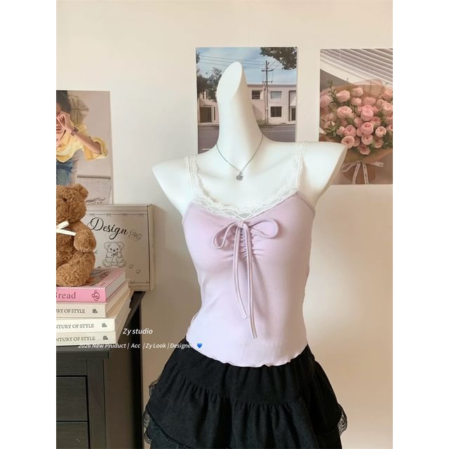 V-Neck Lace Camisole with Ruffle Trim
