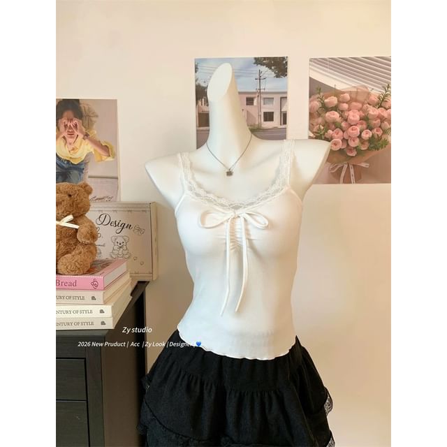 V-Neck Lace Camisole with Ruffle Trim